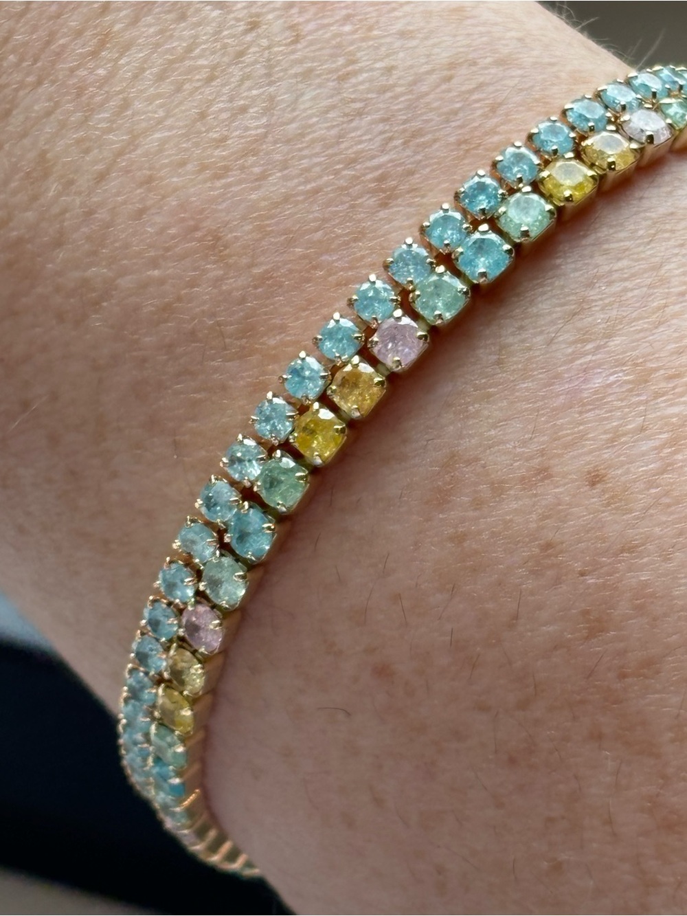 Pastel Rhinestone Tennis Bracelet Set Gold & Rose Gold Plated Stackable